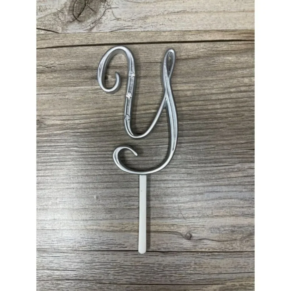 Wedding Small Y Silver Finish Monogram Initial Rhinestones Cake Topper